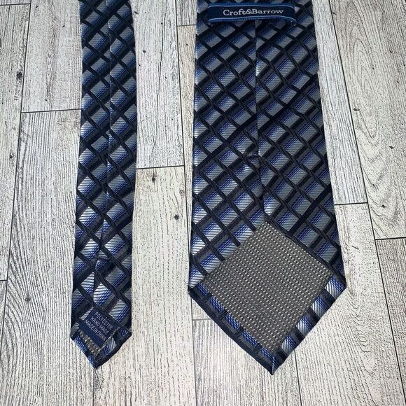 Croft & Barrow Mens Neck Tie Blue Black Check Stripe Pattern Polyester - Picture 5 of 7